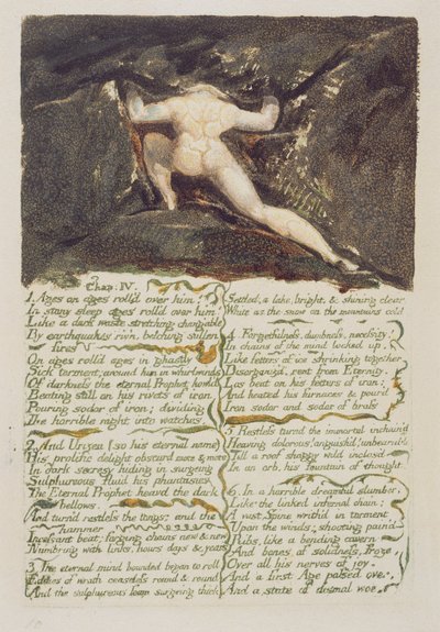 “岁月的岁月在他身上滚动......”，来自“Urizen的第一本书”的第9页，1794年（使用wc的彩色印刷浮雕蚀刻） 作者 威廉·布雷克